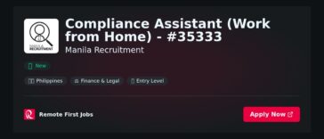 “Join Manila Recruitment as a Compliance Assistant (Work from Home) – Job #35333” | Facts & Career Tips