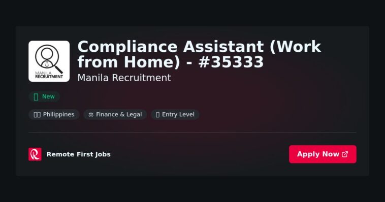 “Join Manila Recruitment as a Compliance Assistant (Work from Home) – Job #35333” | Facts & Career Tips