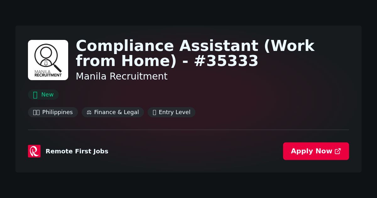 “Join Manila Recruitment as a Compliance Assistant (Work from Home) – Job #35333” | Facts & Career Tips