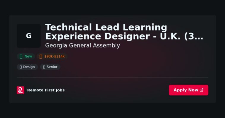 Technical Lead Learning Experience Designer – 30 Hours/Week at Georgia General Assembly, U.K.: Enhance Skills with Evidence-Based Strategies | Facts & Career Tips 7 Technical Lead Learning Experience Designer – 30 Hours/Week at Georgia General Assembly, U.K.: Enhance Skills with Evidence-Based Strategies | Facts & Career Tips